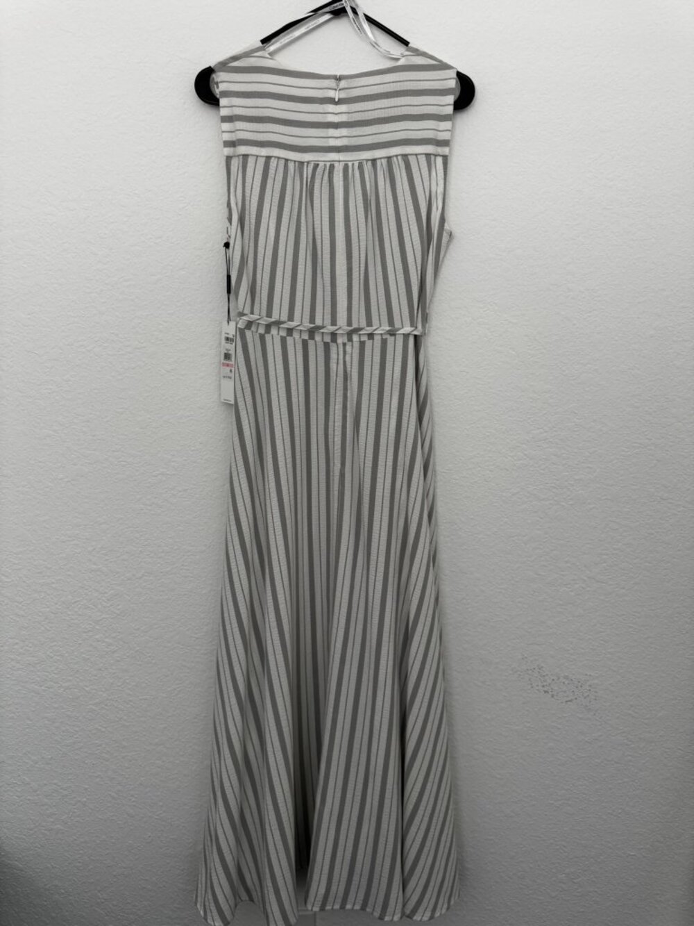 NWT Calvin Klein Striped Sleeveless Faux Wrap Seersucker-like Maxi Dress - Picture 4 of 9